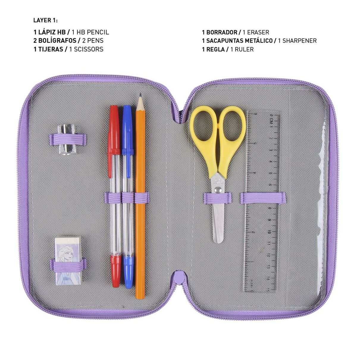 School Case with Accessories Frozen 43 Pieces Lilac (12,5 x 6,5 x 19,5