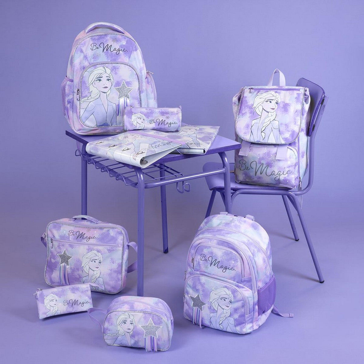 School Case with Accessories Frozen 43 Pieces Lilac (12,5 x 6,5 x 19,5